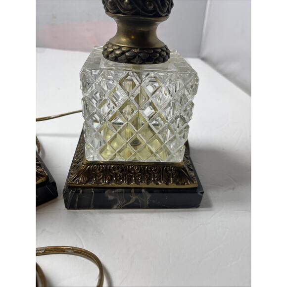 Antique Bronze & Crystal & Marble Column Lamps 32” Tall MCM - Picture 16 of 16